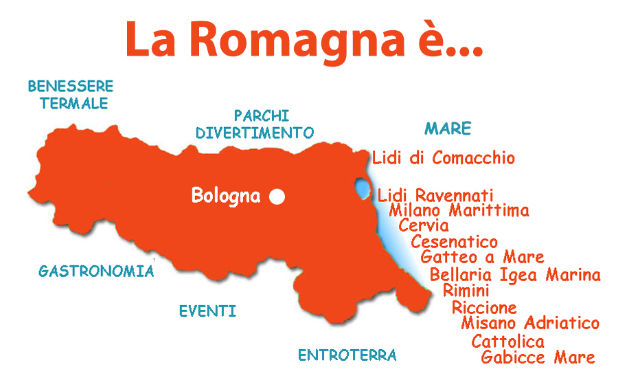 piantina delle località per famiglie con bambini della riviera romagnola